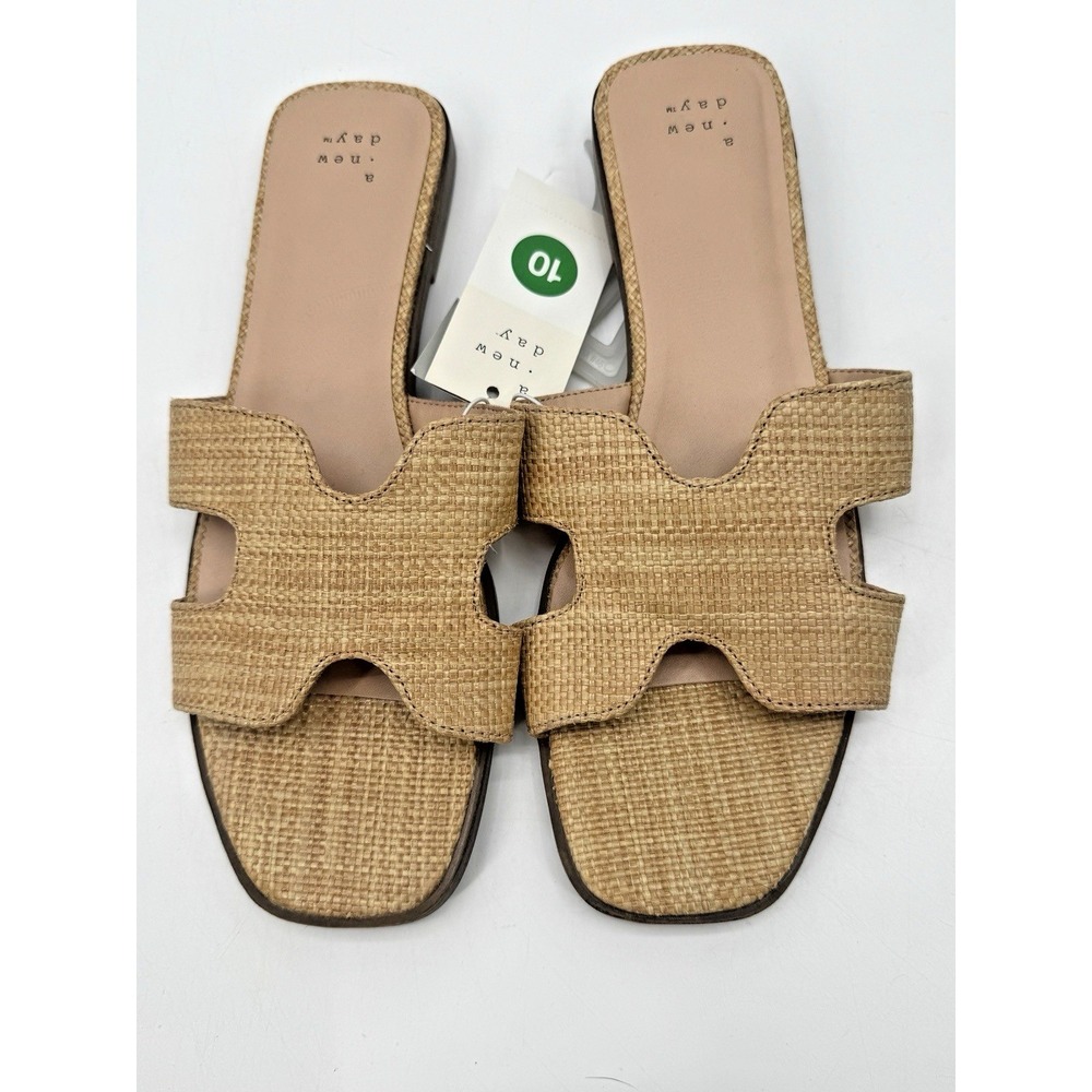 A New Day Raffia Slide Sandals Designer Flats 10 Beige Nina Beach Coastal Resort